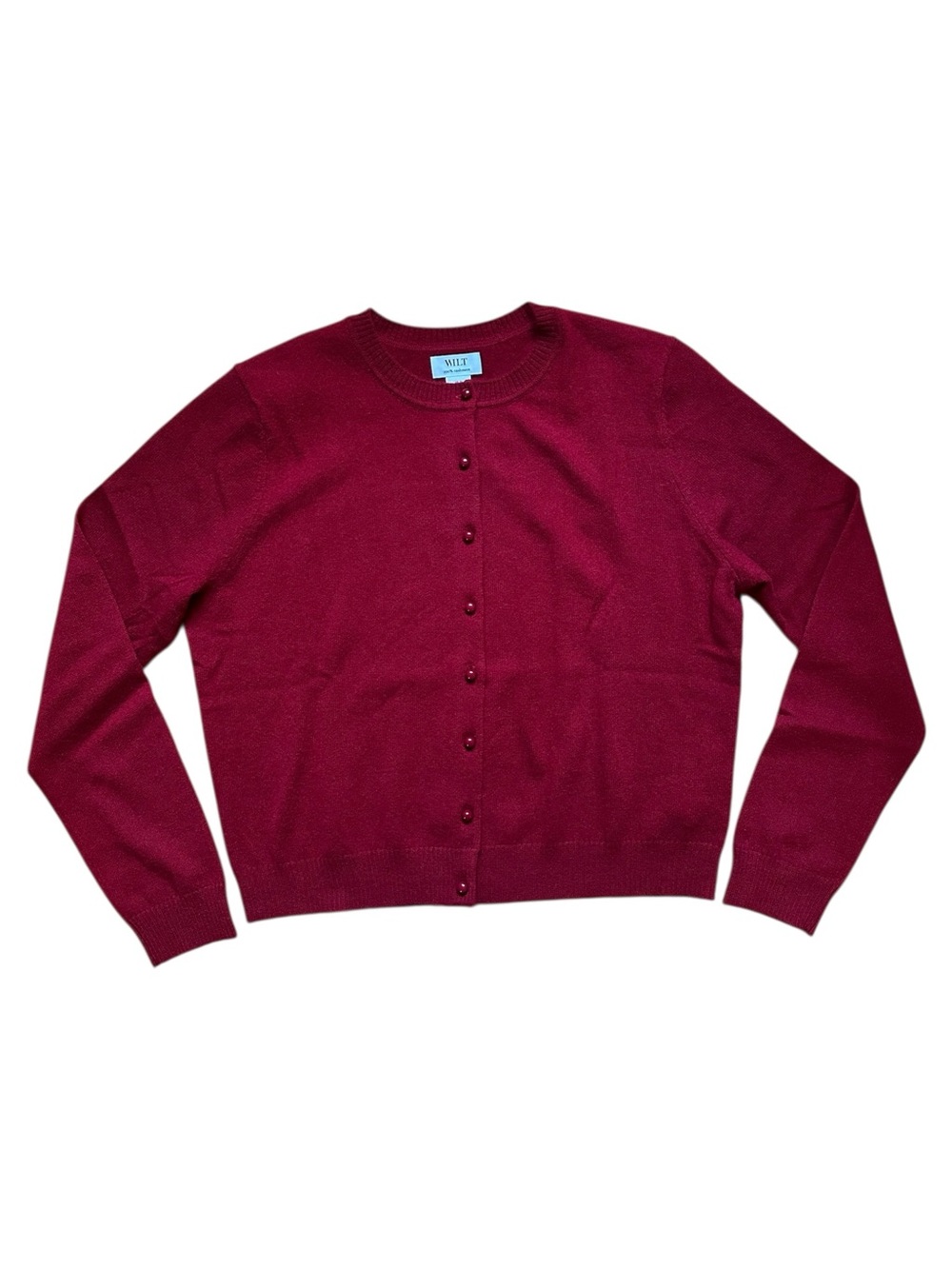 Wilt Deep Red Cashmere Button Front Crewneck Cardigan